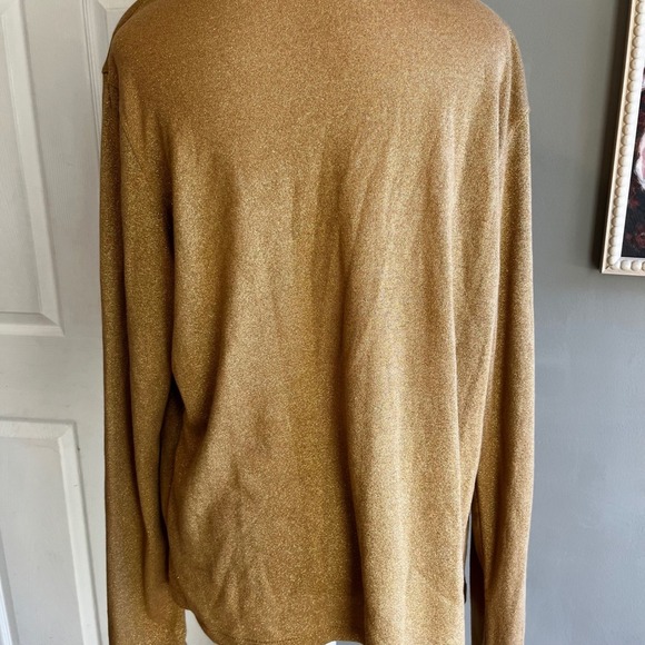 Gold Metallic Turtleneck Long Sleeve Top Sparkle Shimmer Holiday Party - Picture 7 of 8
